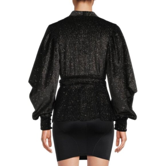 PatBO Strass Metallic Velvet Wrap Top, Black/Silver - Picture 2 of 3